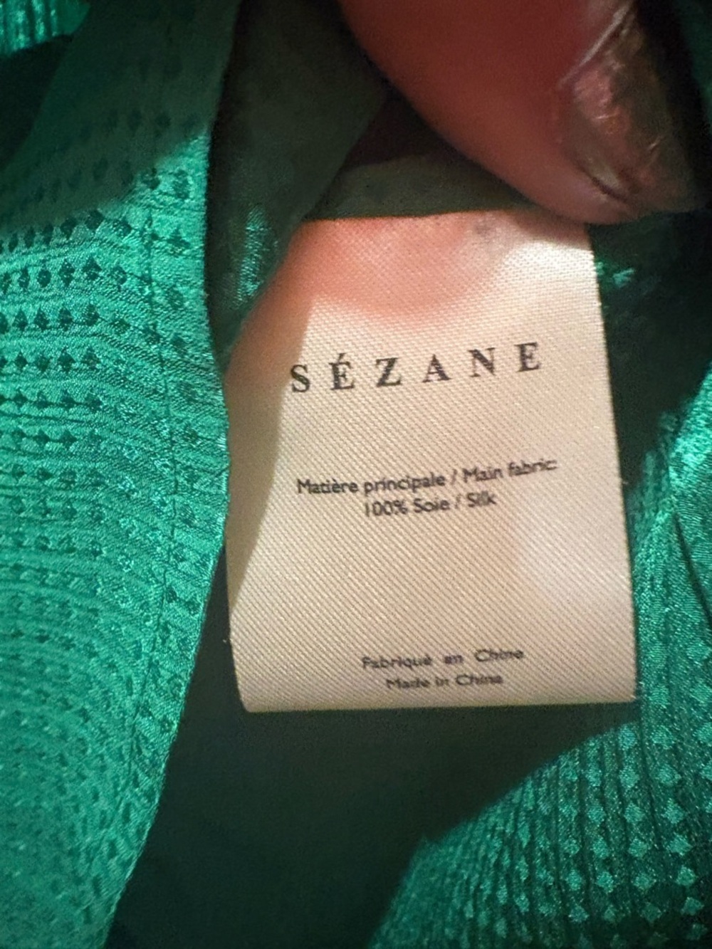 Sezane Paris 100% silk Green Tie-Neck textured Blouse sz8 - Picture 4 of 6